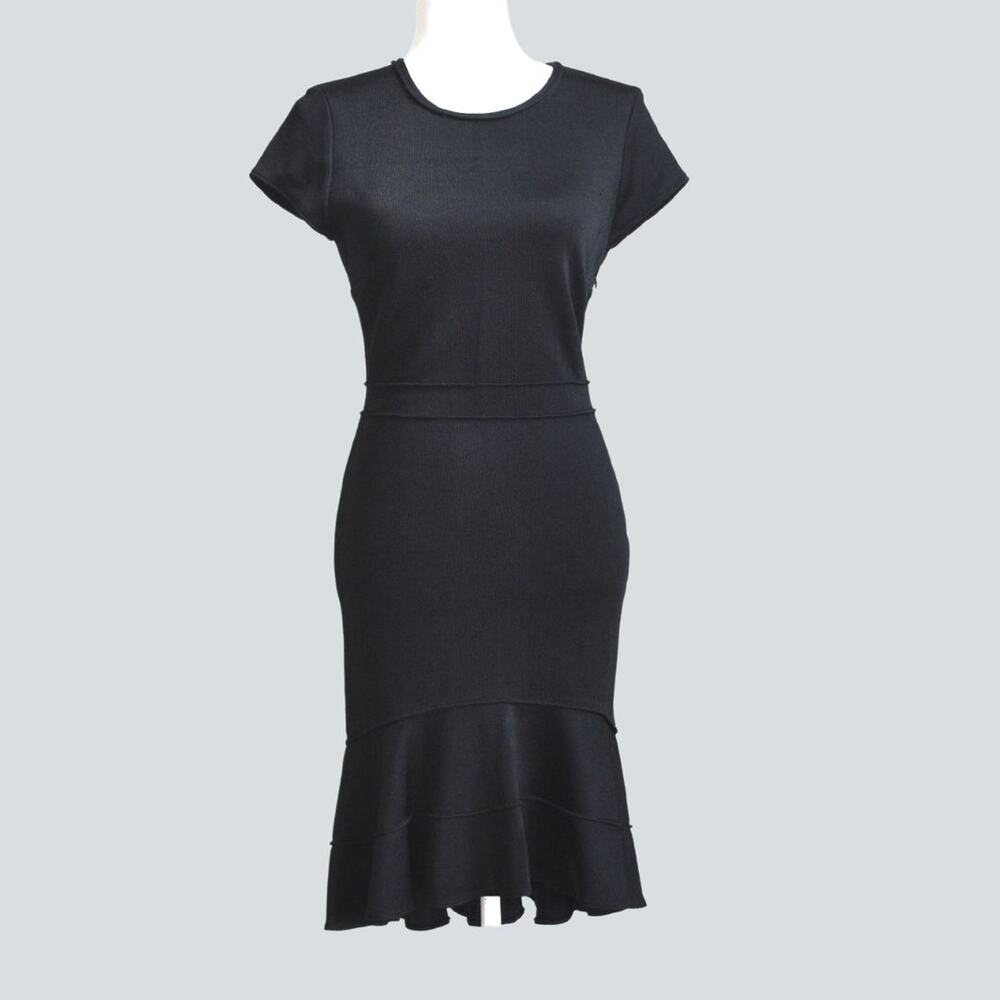 ZARA Women's Black Mermaid Flare Ribbed Bodycon Dress Size L